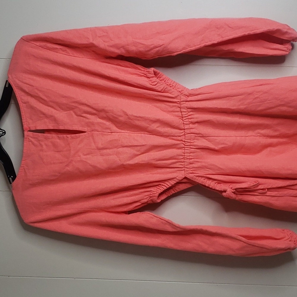 Women's Balloon Long Sleeve Mini A Line Dress Coral Medium - Picture 8 of 9